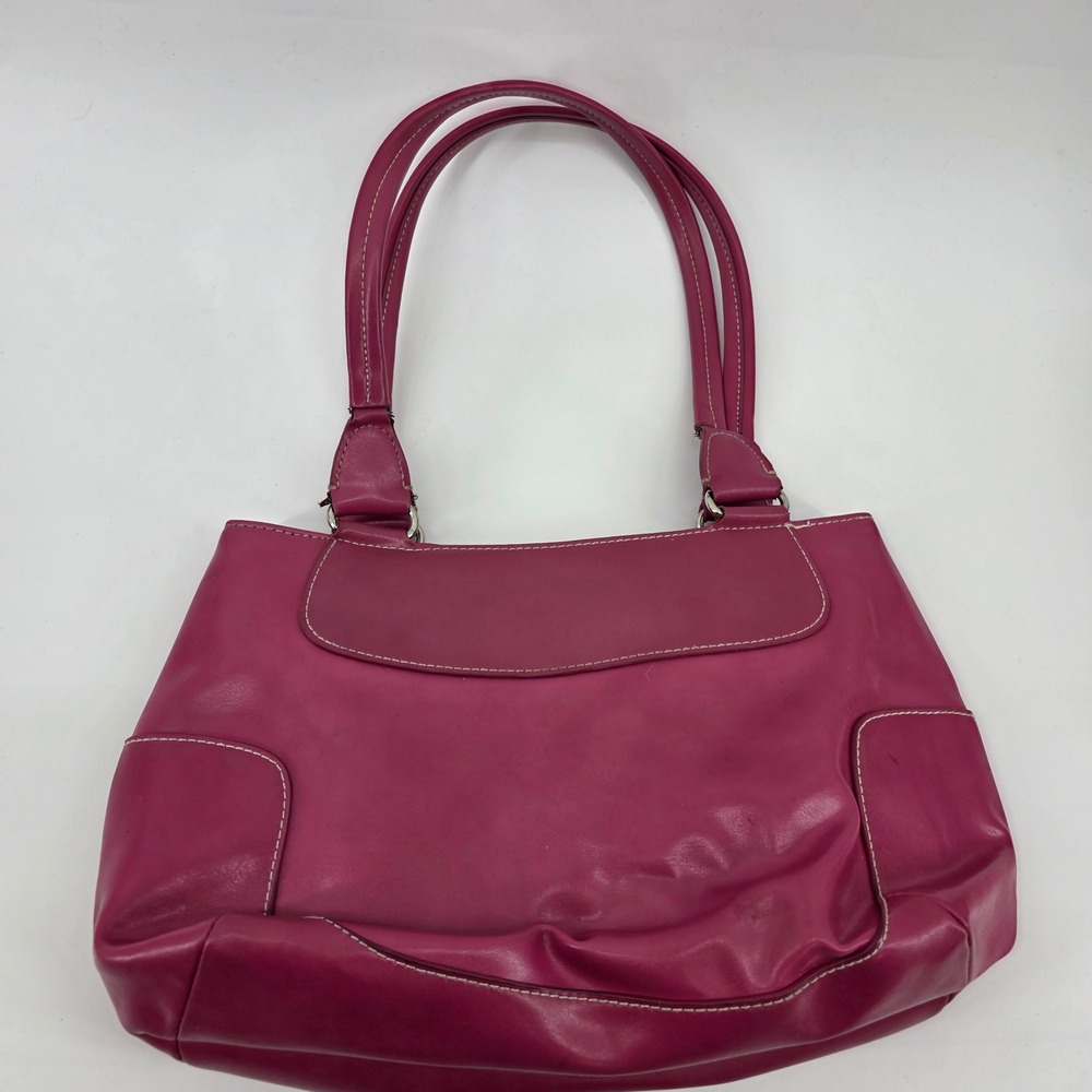 Villager Liz Claiborne Magenta Pink Faux Leather Shoulder Bag Satchel Y2K Pocket